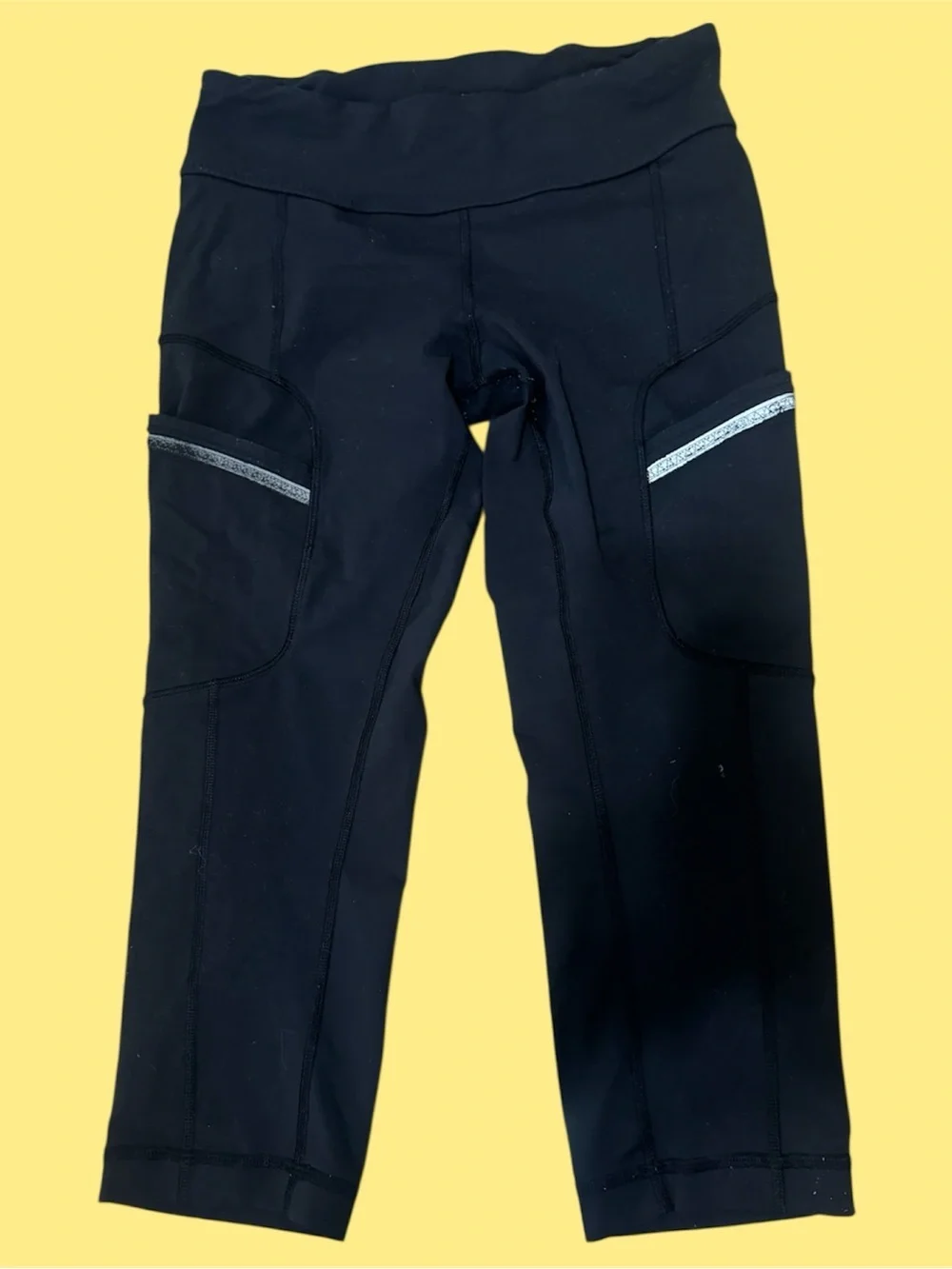 lululemon athletica Black Capri Pocket Leggings with Reflective Trim